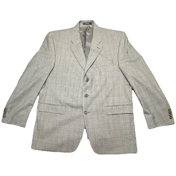 Chaps Ralph Lauren 3 Button Suit Check Gray Wool Cashmere 44R 39x28 - Picture 1 of 16